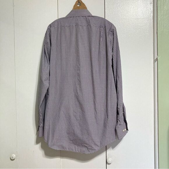 Lands End White Purple Black Gingham Cotton Button Down Long Sleeves Men 16.5 - Picture 12 of 12